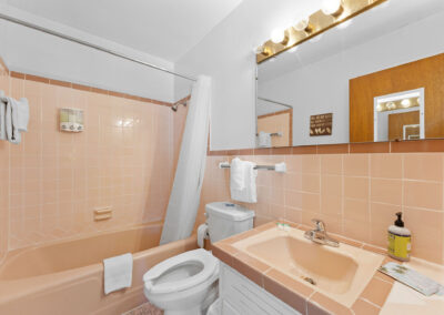 a bathroom with a sink, toilet and bathtub