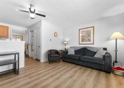 a living room filled with furniture and a wooden floor